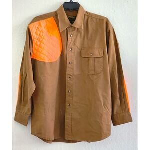 HUNTING/SHOOTING SHIRT-SIERRA TRADING POST-Dark Brown-Orange-Quilted Shoulder-XL